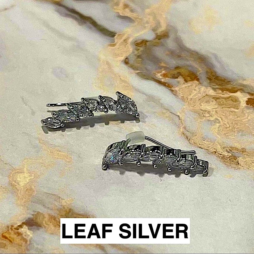 🆕🌿FRESH & CO: LEAF SILVER White Gold Dipped Ear Crawler Earrings